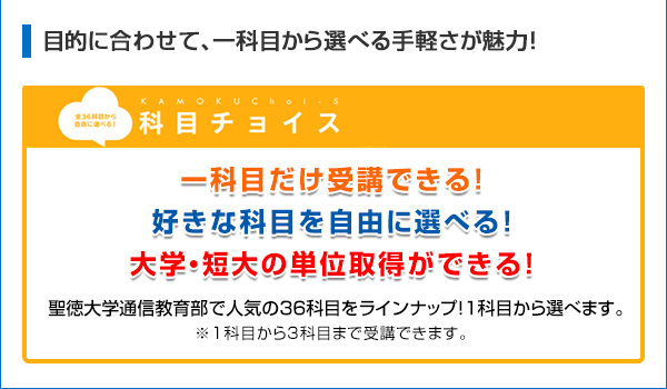 目的に合わせて、一科目から選べる手軽さが魅力！